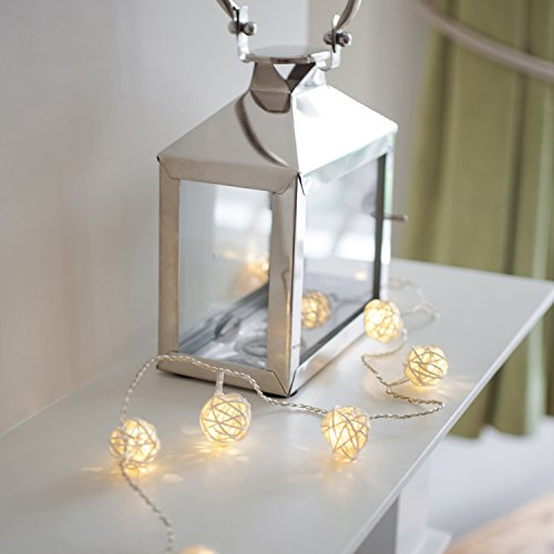 Lights4fun 2x 16er LED Rattan Ball Lichterkette warmweiß Batteriebetrieb