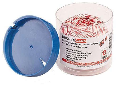ROTIX Hilo de cocina de 150 m, algodón, rojo y blanco, en caja dispensadora con cortador de hilo de cocina