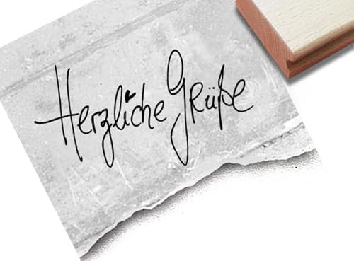Stempel Herzliche Grüße - Textstempel Handschrift Karten Briefe Geschenk Basteln Deko Scrapbook - zAcheR-fineT