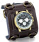 JewelryWe Reloj de Pulsera Grande Negro de Estilo Gótico Punky Hip-Hop para Hombres Chicos, Correa de Cuero Ancha de Moda Retro Punk Rock (Marrón-a)