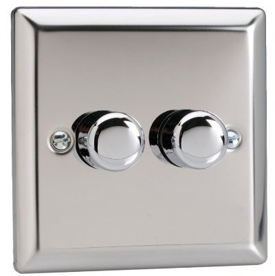 Varilight DIM-2C-2-C V-Pro 2-Gang 2-Way Push-On/Off Rotary LED Dimmer 2 x 0-120W (1-10 LEDs),Mirror Chrome finish