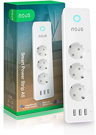 NOUS Ciabatta Smart Alexa con 3 usb, misuratore di consumo elettrico, protezione sovratensione, 15A interruttori indipendenti. Google Home, Tuya, presa intelligente wifi, multipresa da scrivania