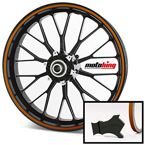 Motoking Felgenrandaufkleber mit Montagetool für Ihr Motorrad in ORANGE REFLEKTIEREND / 6 mm/für 10 bis 25