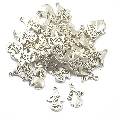 Anhänger in Engelform, mit Gravur „Made for an Angel“, zur Schmuckherstellung, silberfarben, 50 Stück