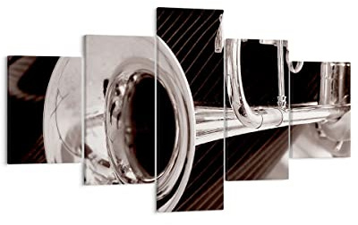 ARTTOR Bilder auf Leinwand 125x70cm Wandbild Musik Vintage - 1553 | Orchester Trompete Instrument Mehrteilige Klein Wanddekoration Wohnzimmer Schlafzimmer Wand Kunstdruck Wandkunst ARTTOR