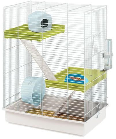 Ferplast Hamsterkäfig, Nagerkäfig Hamster TRIS, Kleintierkäfig, 3 Etagen mit Rampen Hamsterzubehör inklusive, 46 x 29 x 58 cm