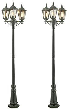 Konstsmide 2er-Set grüne Standleuchten FIRENZE, 3 x E27, Aluminium, inkl. Pfahl und Fundament 7217-600