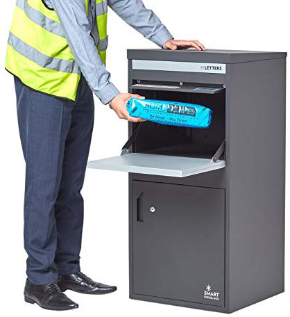 Smart Parcel Box - Cassetta postale per pacchi extra large, con accesso anteriore e posteriore, permette fissaggio a parete o a cancello, per ricezione pacchi e acquisti effettuati online, grigio