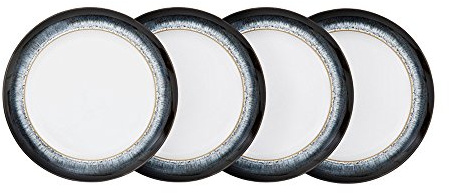 Denby - Halo Dinner Plates Set of 4 - Reactive Glaze Dishwasher Microwave Safe Crockery 28cm - Black, Grey, White Ceramic Stoneware Tableware - Chip & Crack Resistant