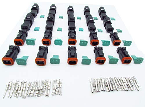 CNKF - DT06-2S-E005/DT04-2P-E005, Set da 10 connettori a 2 poli maschio e femmina impermeabili per auto della serie Deutsch DT, colore: nero