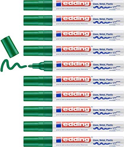 edding 750 Glanzlackmarker - grün - 10 Lackmarker - Rundspitze 2-4 mm - Lackstift für Glas, Stein, Holz, Kunststoff und Papier - wasserfest, stark deckend