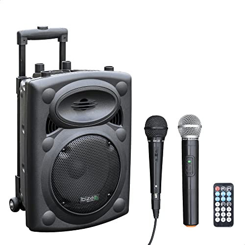 Ibiza - PORT8VHF-BT - Altoparlante portatile da 8/400W MAX con 2 microfoni (a filo e VHF), telecomando e copertura protettiva - Bluetooth, USB, SD - Autonomia da 4 a 6 ore - Speaker Box
