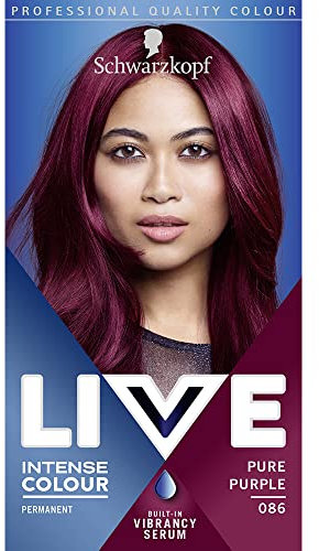 Schwarzkopf LIVE Intense Colour, Long Lasting Permanent Purple Hair Dye, With Built-In Vibrancy Serum, Up To 50% Grey Coverage, Pure Purple 086