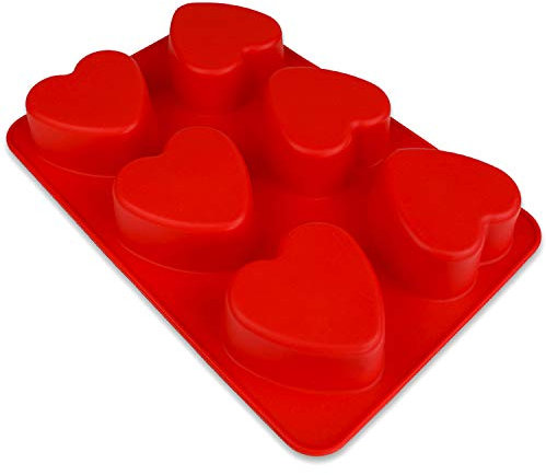 Muffinform mit Herzen - 27 x 28,5 x 3,5cm - Backform - Silikonform - Backform Weihnachten, Liebe - Silikonherzbackform - Cupcakeform - Kleine Kuchenform in 3D - Rot