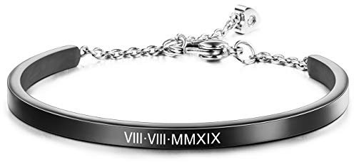 MeMeDIY Personalisierte Armbandgravur Name Identifikations-ID Angepasst Für Männer Frauen Mädchen Wasserbeständiger Verstellbarer Manschettenarmreif Aus Edelstahl (4 mm Breite, Schwarz Farbe)