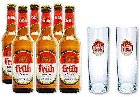 Früh Kölsch Vielfalt mit 6x0,33 L Bierflasche Kölsch und 2 Stück Gläser 0,2l