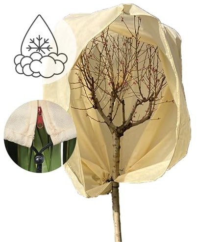 NOOR Premium Winterschutz-Haube XXL 200 x 240 cm mit Reißverschluss & Zugband - Frostschutzhaube für Pflanzen - Winterschutz für Pflanzen Überwinterung - Pflanzenvlies/Winterschutzvlies - Beige