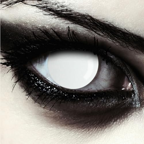 DESIGNLENSES, Komplett weiße farbige Halloween Kostüm Kontaktlinsen, 1 Paar (2 Stück),weiche blinde Zombie Farblinsen ohne Stärke, Blind White