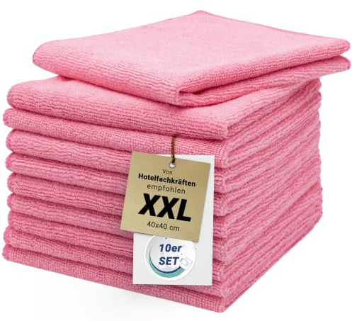 ZOLLNER Lot de 10 Chiffons en Microfibre pour Faire Briller sans Laisser de Traces - sans Peluches et très absorbants pour Le Nettoyage - lavables jusqu'à 60°C - 40x40cm en Rose - qualité hôtelière