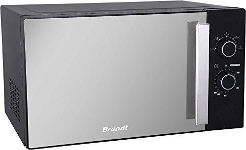 BRANDT SM2606B - Micro-ondes Solo - 26L - 900W - Mécanique - Minuterie 35 min - 5 Niveaux de Puissance - Plateau Tournant Ø32 cm - Cavité Émaillée - Porte Miroir - Poignée Inox