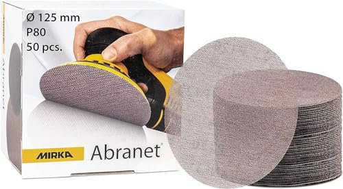 Mirka Abranet net sanding disc Ø 125mm Hook & loop/Grit P80 / 50 pcs/for sanding wood, walls, metal, aluminium, stainless steel, copper, filler, varnish, plastic / 5423205080