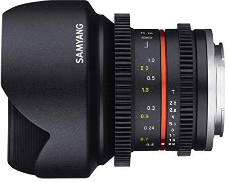 Samyang F1420509101 - Objetivo para vídeo VCSC-Mirrorless para Micro Cuatro Tercios (Distancia Focal Fija 12mm, Apertura T2.2-22 Cine NCS CS, diámetro Filtro: 67mm), Negro