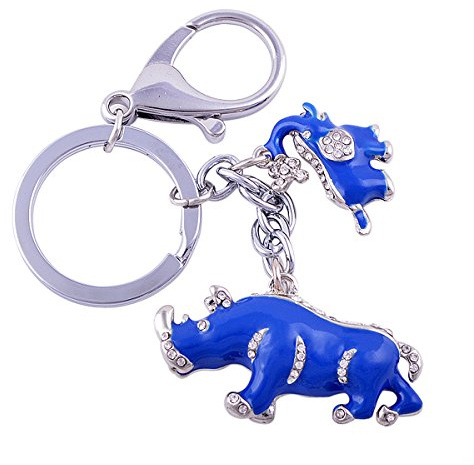 Feng Shui blå noshörning och elefant skydd nyckelring berlock handväska hängande W gratis Mxsabrina röd sträng armband W1041, BLÅ, en storlek
