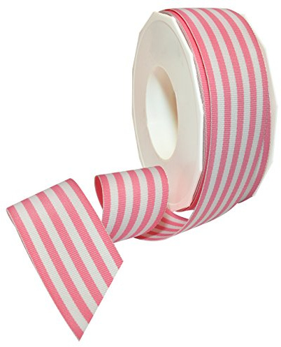 Morex Ribbon Striped Polyester Grosgrain Ribbon, Party Decorations, Gift Wrapping, Fun Patterns, 1-1/2 by 20 yd., Pink