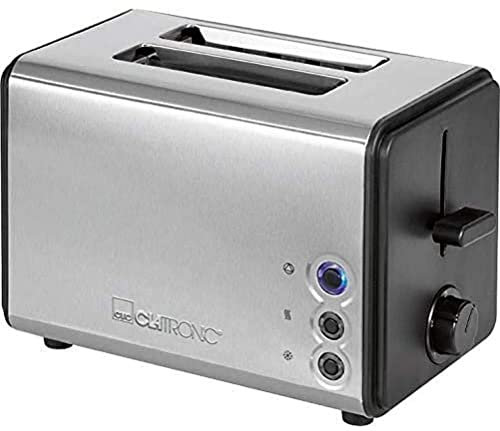 Clatronic TA 3620 Toaster, Edelstahlgehäuse, abnehmbarer Brötchenaufsatz, Auftau-/Aufwärm-/Schnellstoppfunktion, 2 Scheiben-Toaster, Krümelschublade, Edelstahl