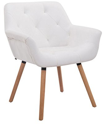 CLP Silla De Comedor Cassidy En Simil Cuero I Silla De Visita con Respaldo I Butaca De Salón Nórdica con Base De 4 Patas De Madera I Color:, Color:Blanco, Color del Marco:Natura