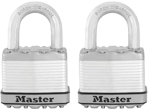 MASTER LOCK Pack of 2 Very High Security Padlocks, Security Level 9/10, Outdoor, Keyed, Laminated Steel, Weatherproof, Standard Shackle
