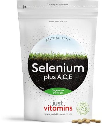Selenium 200mcg Plus Vitamins A, C & E | 180 Vegan Tablets | Max Strength Antioxidant Complex | Supports Immunity, Skin, Hair & Nails | Anti-Ageing Cell Protection | UK Made - Just Vitamins