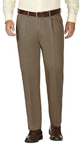 Haggar mäns Kaki twill vardagsbyxor med veckad framsida, Bark, 38W x 30L