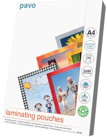 Pavo Super Set A4 2x80 Mikron Laminerfolien mit Farbige Rahmen, 25er Pack