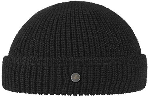 LIERYS Costa Dockermütze Herren Wintermütze aus Schurwolle Made in Germany Strickmütze mit Umschlag Dockercap Herbst Winter schwarz One Size
