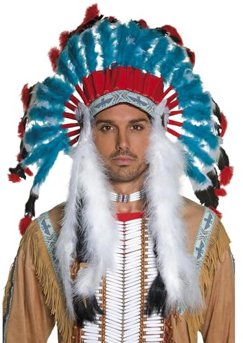 Smiffys Indianer-Kopfschmuck von amerikanischen Ureinwohnnern inspiriert, blau Halloween