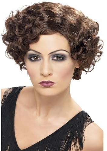 Smiffys 20er Flirty Flapper Perücke, Braun, Kurz und wellig Halloween