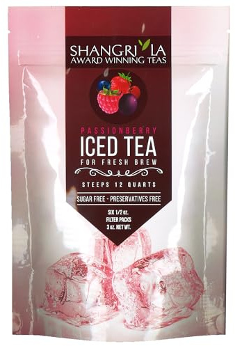 Shangri-La Tea Company Iced Tea Bags, Passion Berry Black Tea, Unsweetened and All Natural, 2 Quarts per Filter Pack, Bag of 6, 1/2 oz Tea Bags (5056)