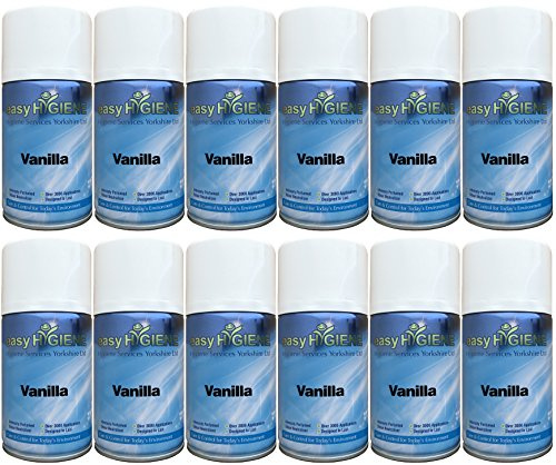 FULL CASE of 12 easy HYGIENE VANILLA Automatic aerosol Air Freshener Dispenser Refills auto fresh spray cans