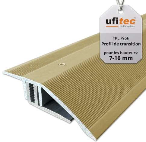ufitec Profilsystem för parkett- och laminatgolv – för belägghöjder från 7–16 mm – många färger finns (nivåutjämningsprofil 90 cm lång, guld)