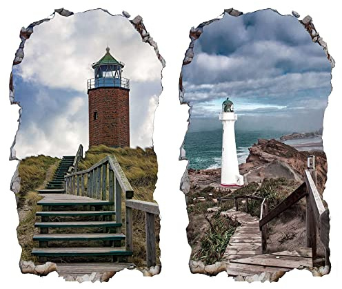 Chicbanners 2Pcs Aussicht Leuchtturm weiß Meer Wandtattoo 3D Effekt XXL Wanddurchbruch Fenster Wandaufkleber für Junge Mädchen Kinderzimmer v04 1000 mm breit x 600 mm tief (groß)