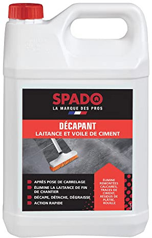 SPADO - Décapant laitance et voile de ciment - Décape et détache - Nettoie et dégraisse - Elimine ciment, calcaire, rouille et plâtre - Action rapide - 5 L - Fabriqué en France