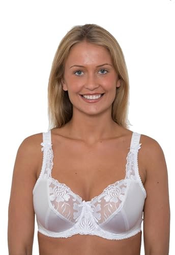 Gemm Ladies Plus Size White Bra Underwired Firm Control Bra E-J Cup (42 DD)