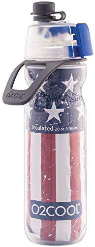 O2COOL Mist 'N Sip Misting Water Bottle 2-in-1 Mist And Sip Function With No Leak Pull Top Spout Reusable Sports Water Bottle - 20 oz (Patriot)