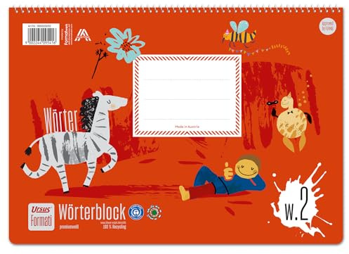 Formati Wörterblock W.2 DIN A4 quer 52 Blatt, liniert | 100 % Recyclingpapier, ausgezeichnet mit blauem Engel und österreichischem Umweltzeichen, abgerundete Ecken