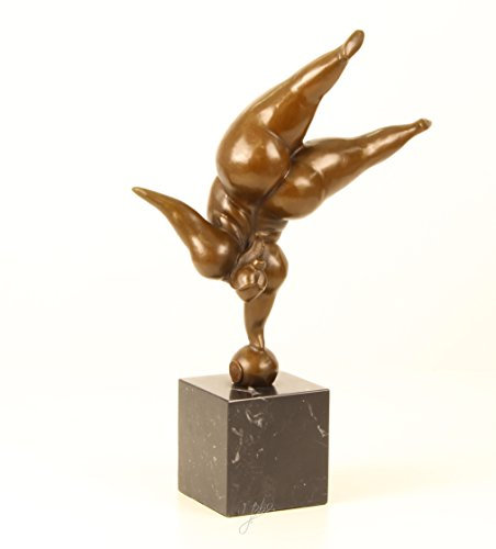 Decoratie Bronzefigur Figur Skulptur Motiv: Frau Macht Handstand auf Marmorsockel modern abstrakt Höhe 34 cm