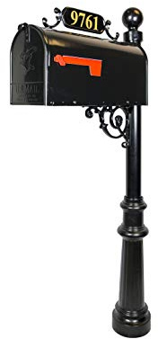 ADDRESSES OF DISTINCTION Avenues Mailbox & Post – Black Rust Resistant Metal Mailbox System – Includes Address Plaque, Numbers & Mounting Hardware (Large)