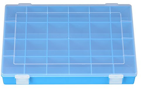 Cajas de plástico | 24 compartimentos | azul, tapa transparente | divisores fijos | apto para alimentos | PP-Classic | Cajas de surtido