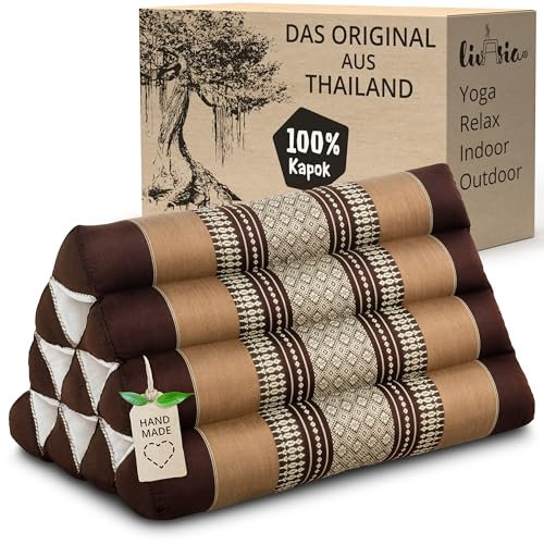 livasia Rückenstützkissen mit Muster - 30x50x30cm - Dreieckskissen für den Garten, Keilkissen mit Kapok, vegan und handgefertigt, Meditationskissen (Braun)