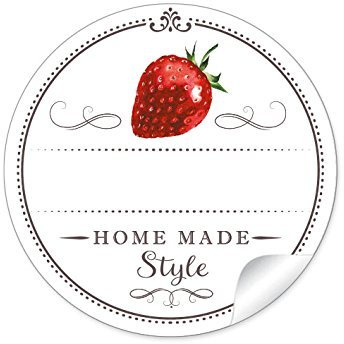 24 STICKER: 24 Schöne Marmeladenetiketten für die Küche in weiß mit Erdbeere: Home Made Style mit Freitextfeld für selbstgemachte Marmelade, Einmachgläser, Glasflaschen • Format 4 cm, rund, matt